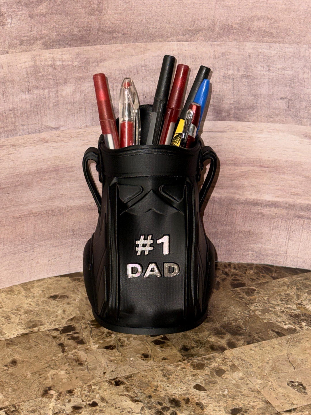 3D Printed Golf Bag Desk Organizer, Personalized Pencil Cup for Office, Dad Gifts & Golf Lovers