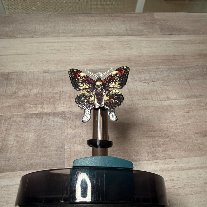 Black maroon gold moth staw topper, Tumbler Accessories, Fits your 8 or 10 mm straws
