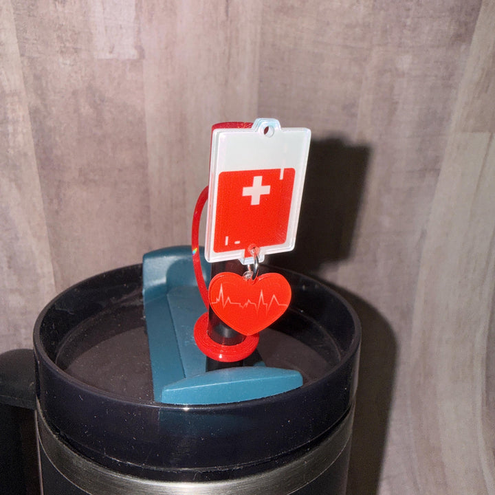 Blood IV bag staw topper, Appreciation Gift, Tumbler Accessories, Fits your 8 or 10 mm straws
