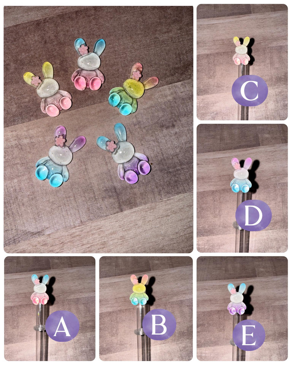 Easter Bunny staw topper, Easter Spring Gift, Tumbler Accessories, Fits your 8 or 10 mm straws, pink, yellow, lavender