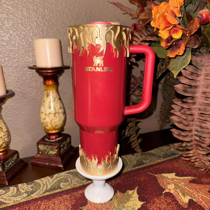 Gold Fire Flames Tumbler Boot or Halo, Cup Sleeve Design, Accessories for your 20/30 or 40 oz Stanley tumblers, Unique Gift