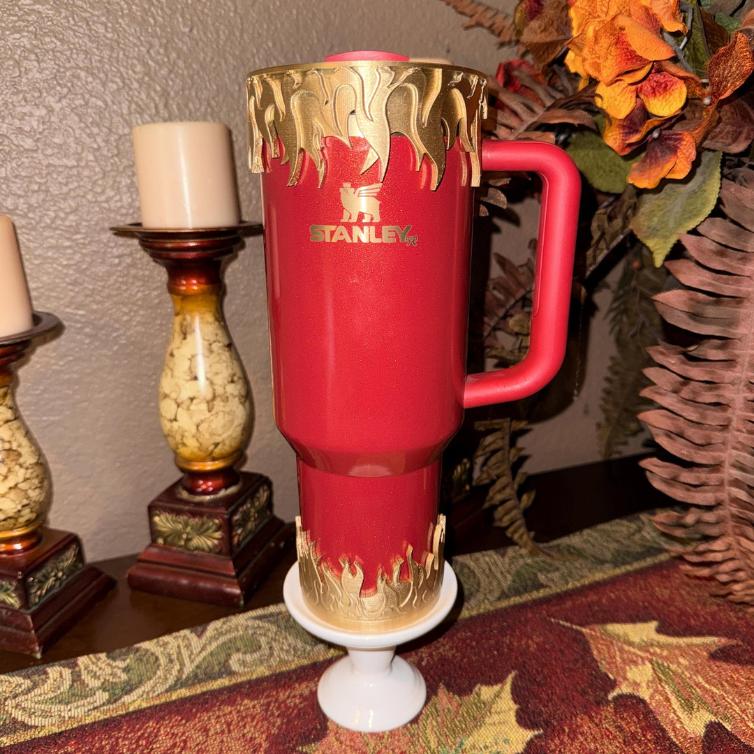 Gold Fire Flames Tumbler Boot or Halo, Cup Sleeve Design, Accessories for your 20/30 or 40 oz Stanley tumblers, Unique Gift