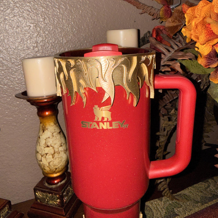 Gold Fire Flames Tumbler Boot or Halo, Cup Sleeve Design, Accessories for your 20/30 or 40 oz Stanley tumblers, Unique Gift