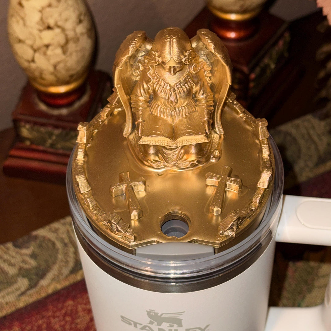 Gold Angel and Crosses Tumbler Topper for Starlight Shimmer Stanley – Religious or Easter Accessory, Unique Gift