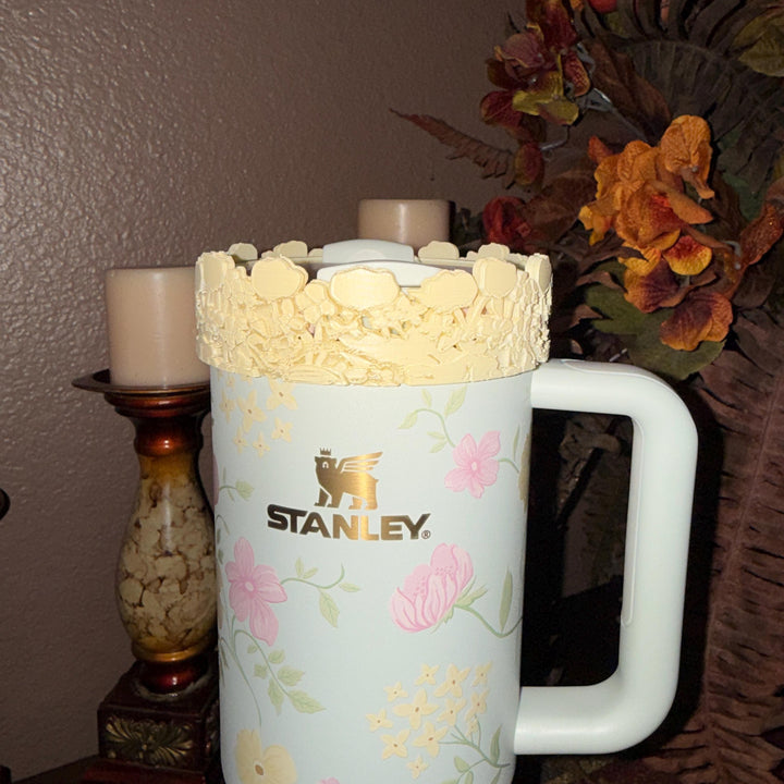 Yellow Spring Blossoms Tumbler Accessories, Lid Topper, Boot, halo, or staw topper, For 20 30 or 40 oz Stanley Tumblers, Mothers Day Gift
