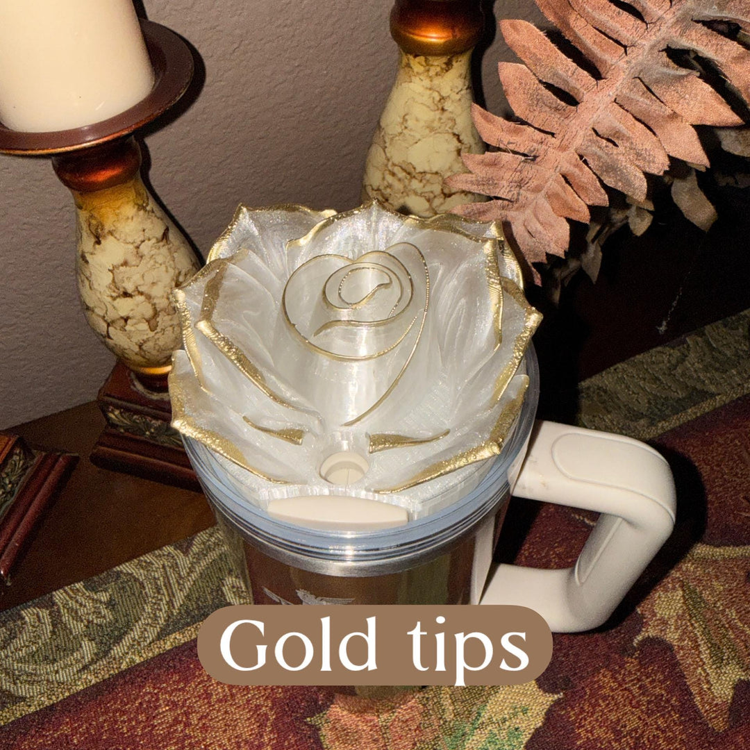 Stunning Translucent Rose with Gold Tips Tumbler Topper or matching boot, fit Stanley tumbler lids