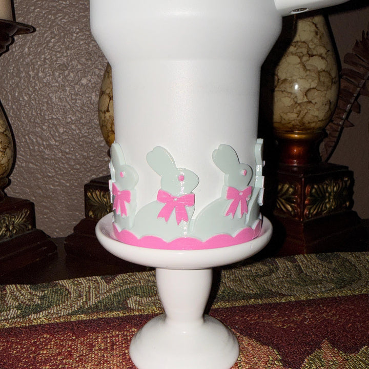 Light Sage Mint Chocolate Easter Bunny Tumbler Boot or straw topper, White Bunnies, Fit's Stanley and other Tumblers, Protective Sleeve