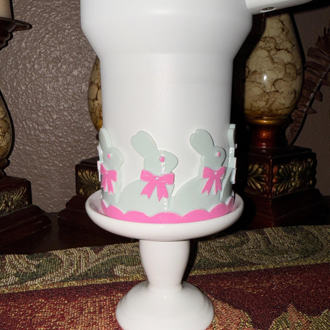 Light Sage Mint Chocolate Easter Bunny Tumbler Boot or straw topper, White Bunnies, Fit's Stanley and other Tumblers, Protective Sleeve