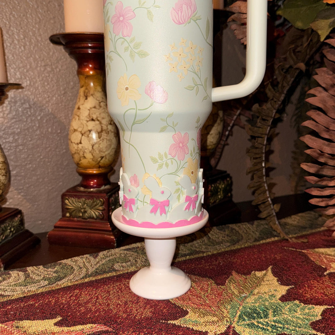 Light Sage Mint Chocolate Easter Bunny Tumbler Boot or straw topper, White Bunnies, Fit's Stanley and other Tumblers, Protective Sleeve