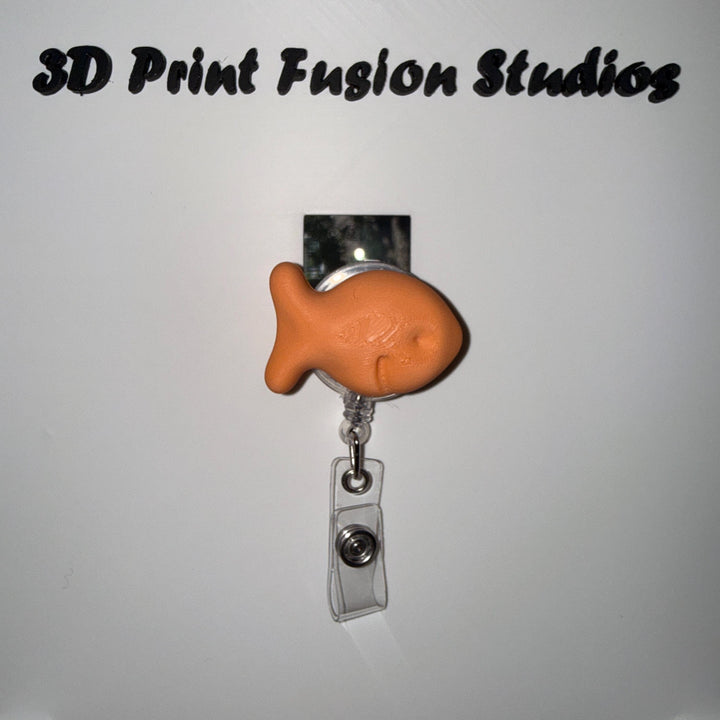 Gold FIsh Badge Reel – Organge Fish 3D Printed ID Holder Office Workers, Nurses, Teachers & Office Staff