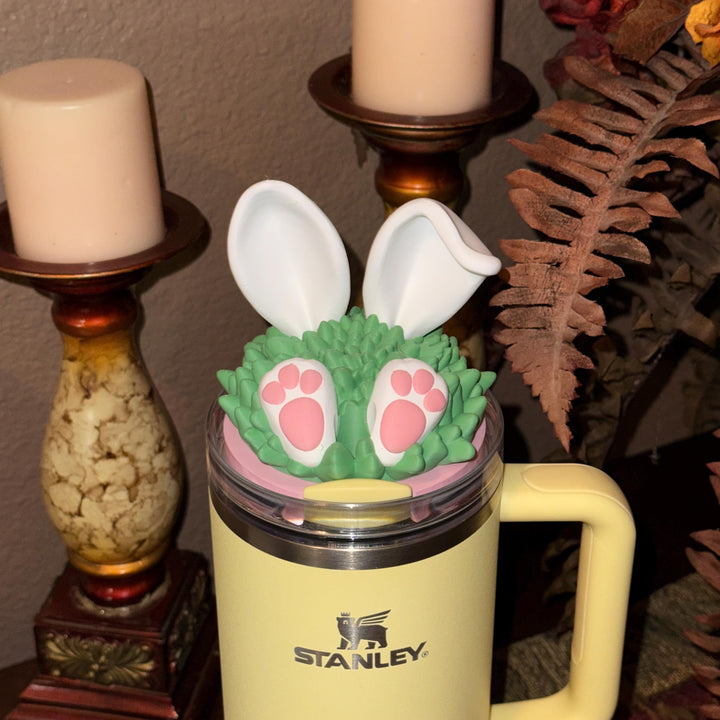 Bunny Rabbit Ears and Tail Tumbler Lid Topper, Easter Spring Blossoms, 3D Decorative Lid Attachment, unique gift