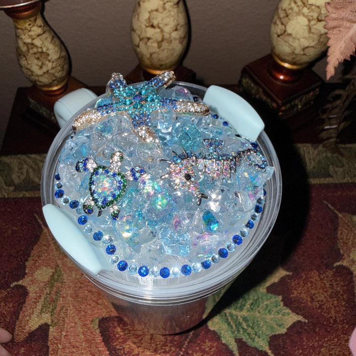 Rhinestone Turtle Tumbler Topper, Rhinestone Beach Tumbler Topper, Turtle Starfish Seahorse Topper, Rhinestone Tumbler Lid LIMITED SUPPLY