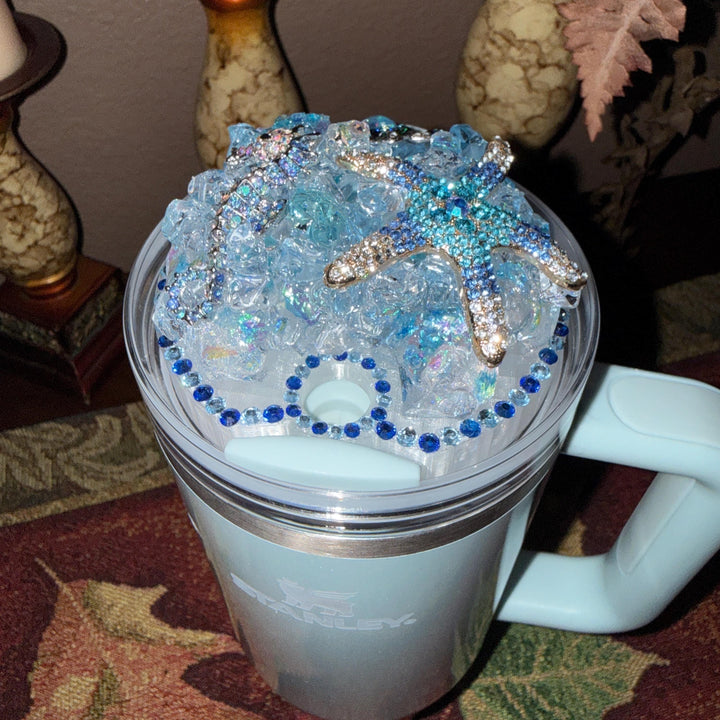 Rhinestone Turtle Tumbler Topper, Rhinestone Beach Tumbler Topper, Turtle Starfish Seahorse Topper, Rhinestone Tumbler Lid LIMITED SUPPLY