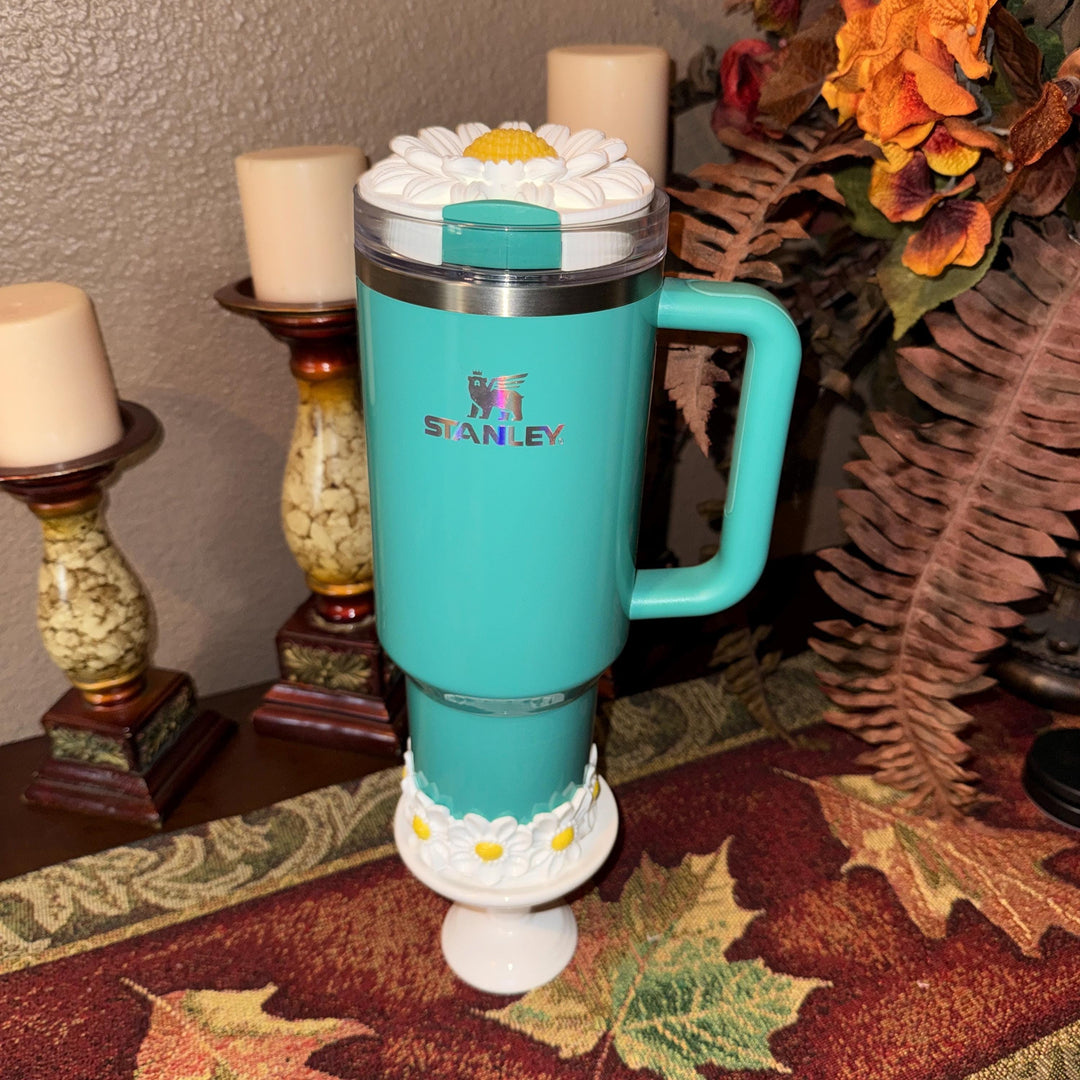 Daisy Tumbler Boot or lid topper, White Yellow, Protective Sleeve, Floral Boot, Fit's 20 30 and 40 oz Stanley, Flowers Tumbler Accessories