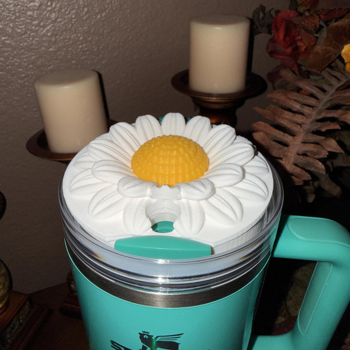 Daisy Tumbler Boot or lid topper, White Yellow, Protective Sleeve, Floral Boot, Fit's 20 30 and 40 oz Stanley, Flowers Tumbler Accessories