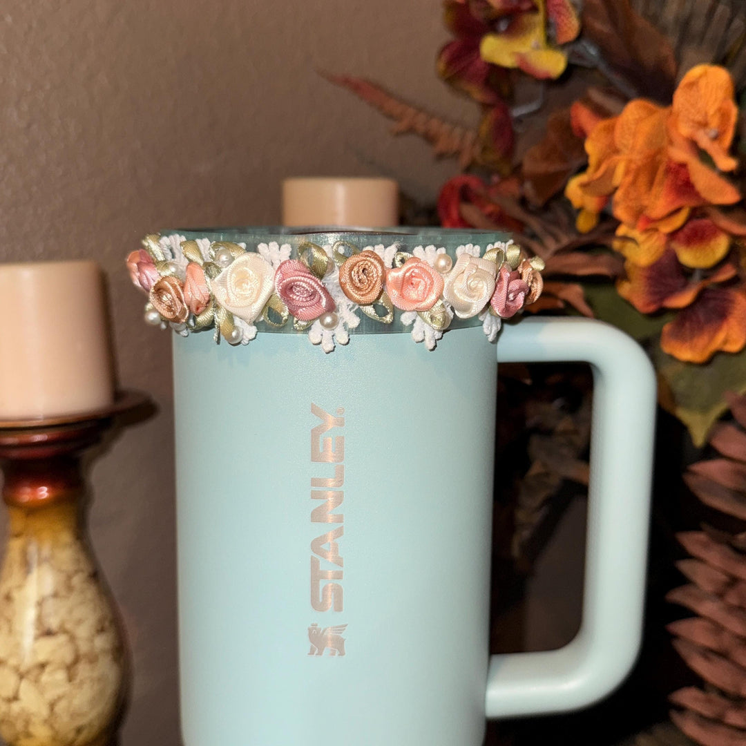 Green Spring Blossoms Tumbler Accessories, Floral Boot, halo, or lid toppers, For 20 30 or 40 oz Stanley Tumblers, Easter, Mothers Day Gift