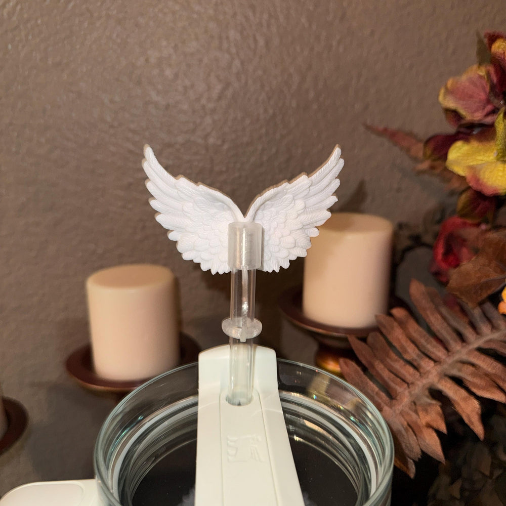 Angel Wings Straw Topper, Gold or Silver, fits Stanley Tumbler straws 10 mm diameter, Unique Gift