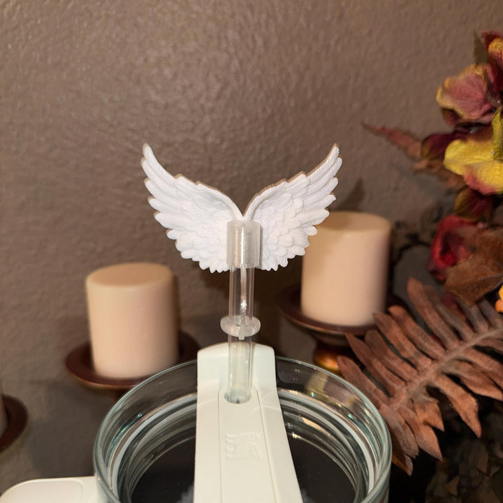 Angel Wings Straw Topper, Gold or Silver, fits Stanley Tumbler straws 10 mm diameter, Unique Gift