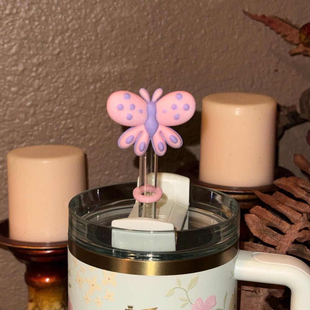Puffy Butterfly Spring Blossoms Tumbler Accessories, staw topper, For 20 30 or 40 oz Stanley Tumblers, Mothers Day Gift, Fit 10 mm straws