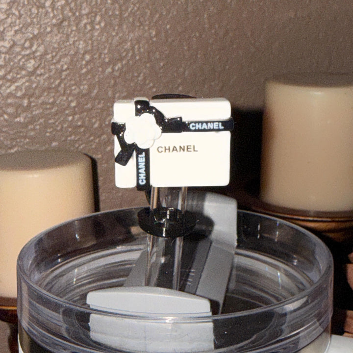 Fancy Design straw topper, straw cover, black white, straw cap, unique gift, Stanley accessories