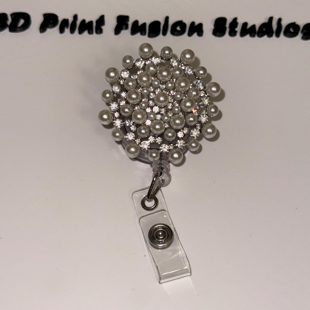 Rhinestone Embelished Princess Badge Reel – Sparkle Bling Floral ID Holder for Nurses, Teachers & Office Staff