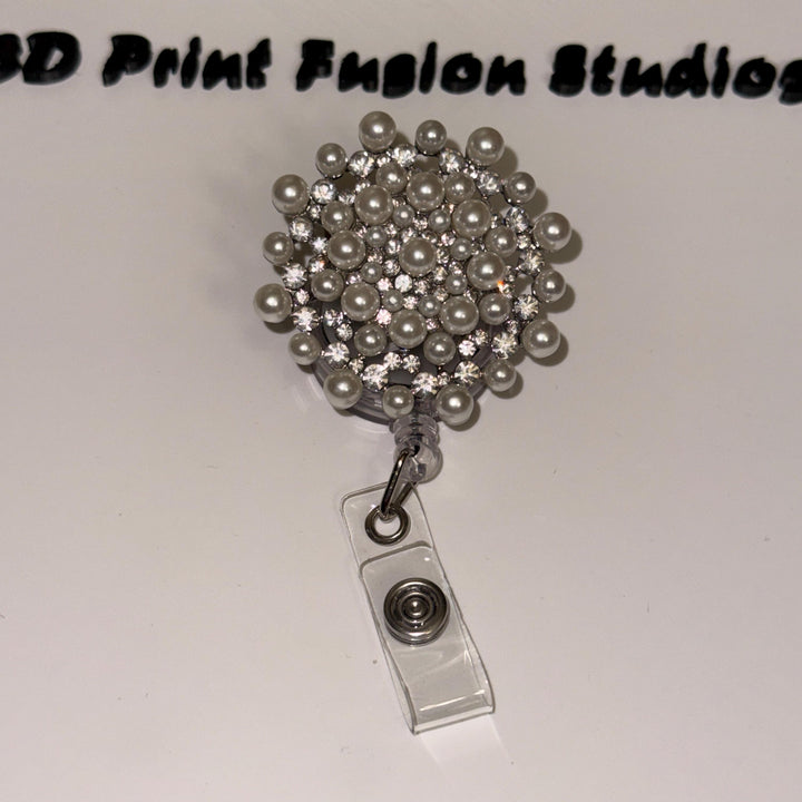 Rhinestone Embelished Princess Badge Reel – Sparkle Bling Floral ID Holder for Nurses, Teachers & Office Staff