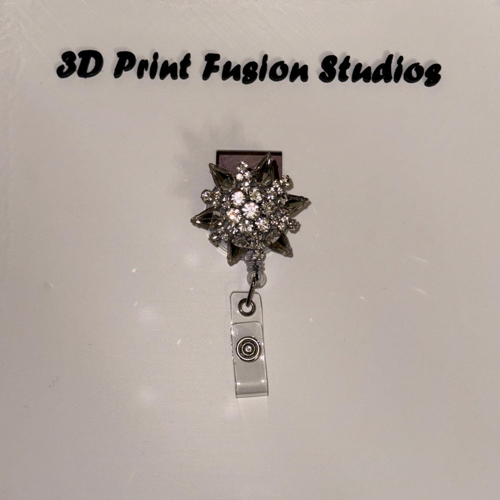 Rhinestone Embelished Princess Badge Reel – Sparkle Bling Floral ID Holder for Nurses, Teachers & Office Staff