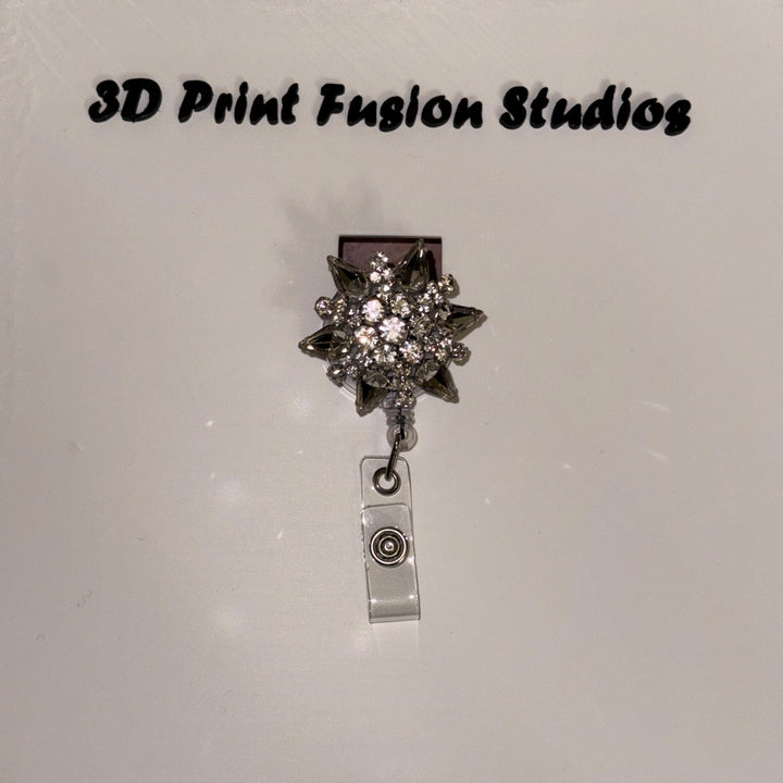 Rhinestone Embelished Princess Badge Reel – Sparkle Bling Floral ID Holder for Nurses, Teachers & Office Staff