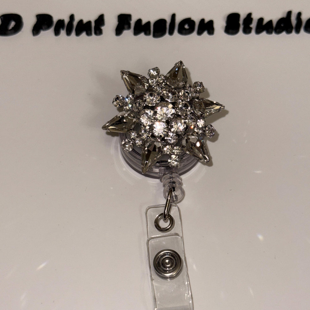 Rhinestone Embelished Princess Badge Reel – Sparkle Bling Floral ID Holder for Nurses, Teachers & Office Staff