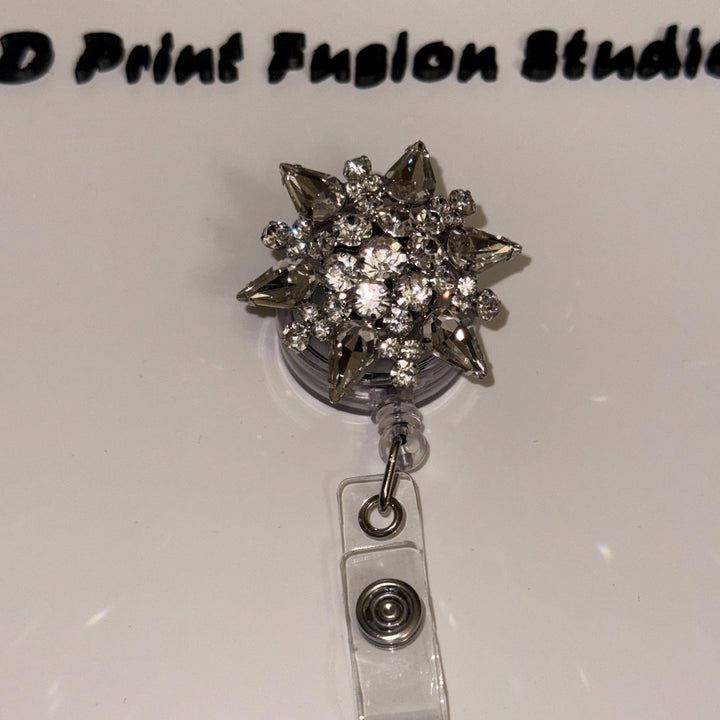 Rhinestone Embelished Princess Badge Reel – Sparkle Bling Floral ID Holder for Nurses, Teachers & Office Staff