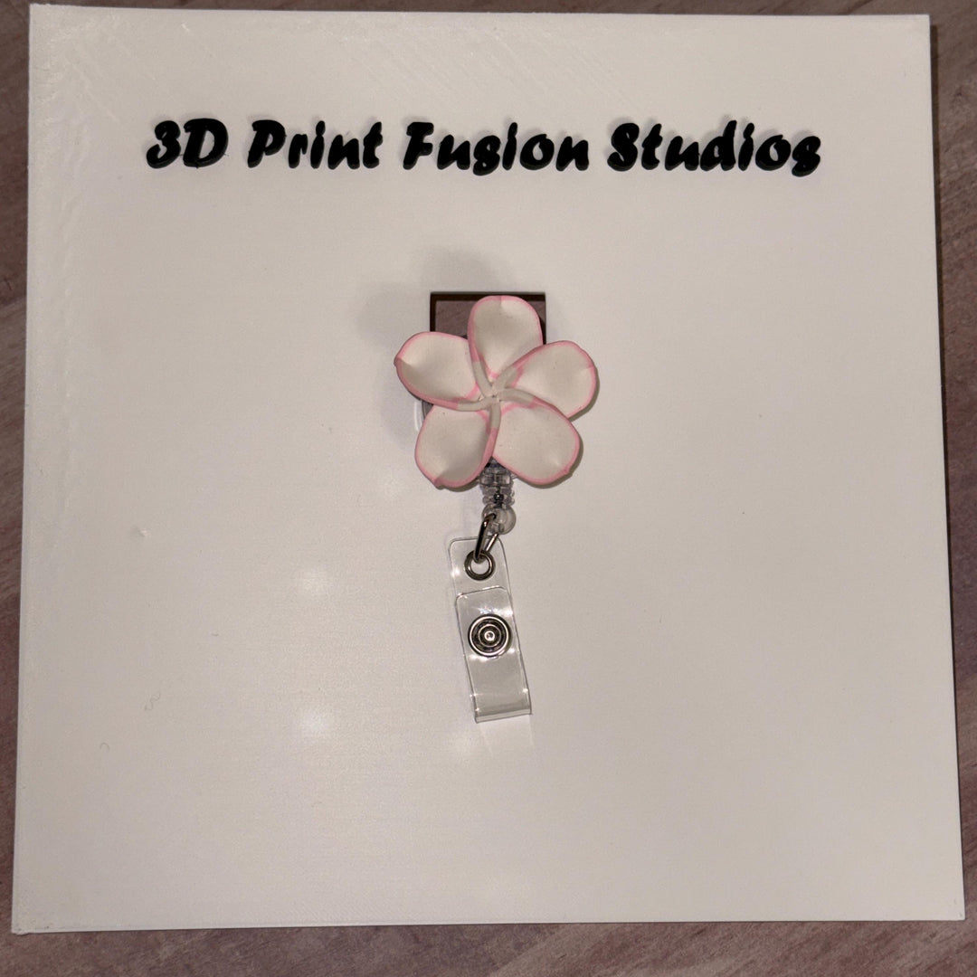 White and Pink Flower Badge Reel – white Flower Floral ID Holder for Nurses, Teachers & Office Staff