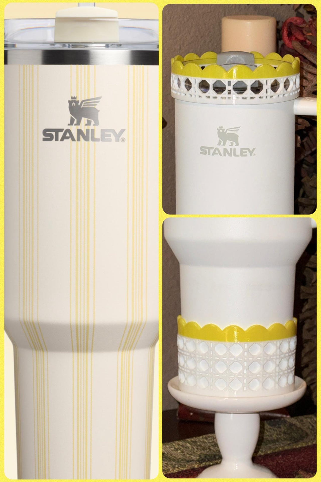 Daffodil Yellow Rattan Sunny Sips Tumbler Accessories, Lid Topper, Boot, halo, For Stanley and HydroJug Tumblers, Mothers Day Gift