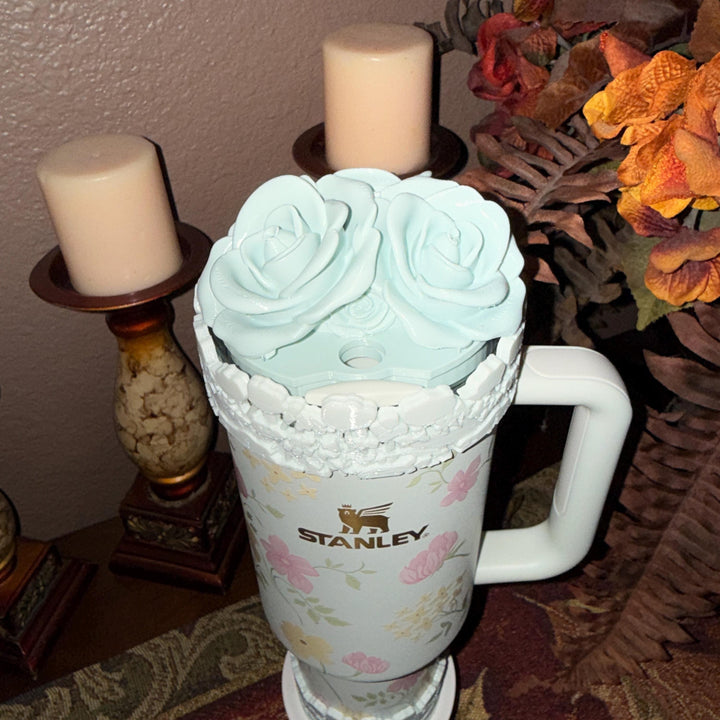 Light Sage Mint Spring Blossoms Tumbler Accessories, Lid Topper, Boot, halo, staw topper, For 20 30 or 40 oz Stanley Tumblers, Mothers Day