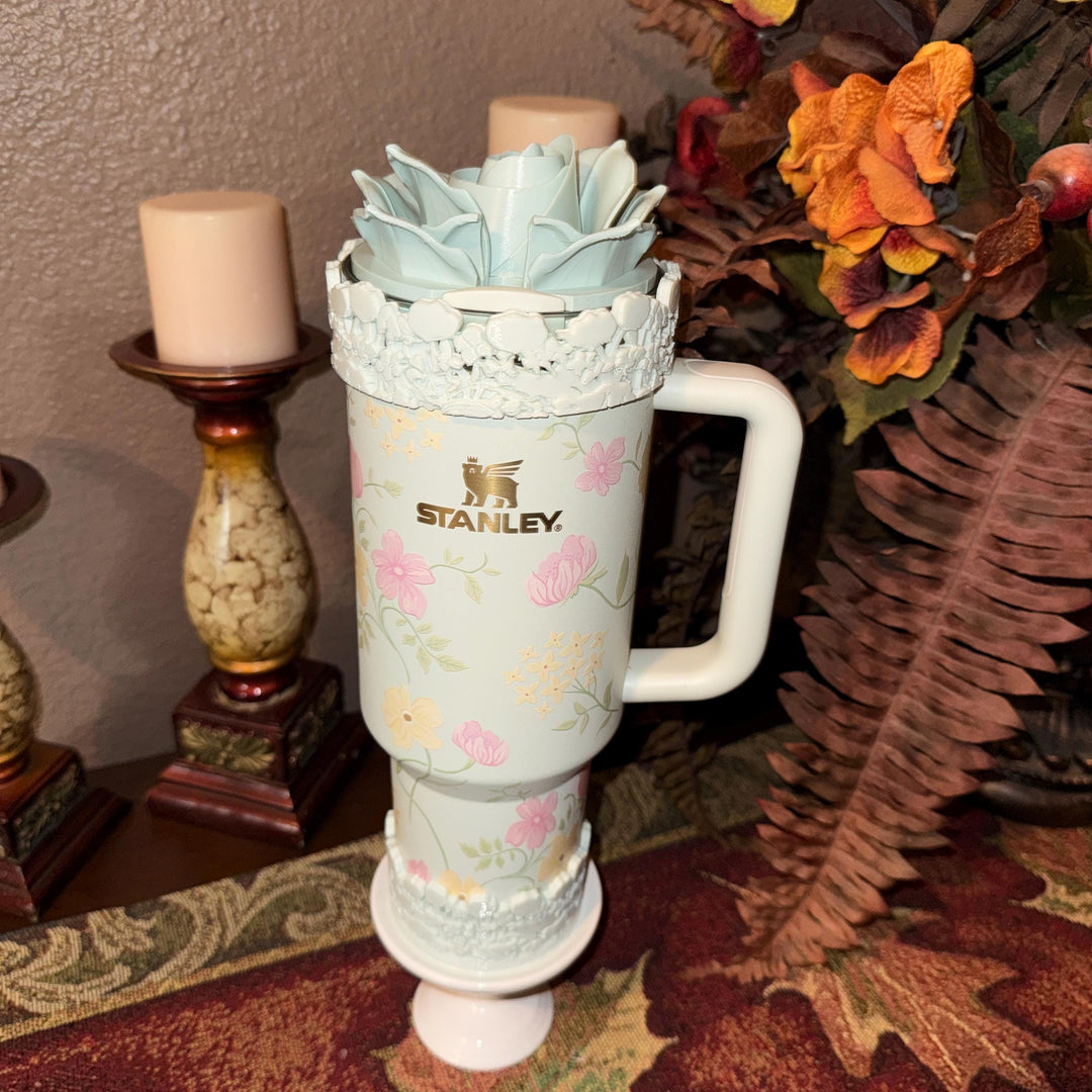Light Sage Mint Spring Blossoms Tumbler Accessories, Lid Topper, Boot, halo, staw topper, For 20 30 or 40 oz Stanley Tumblers, Mothers Day