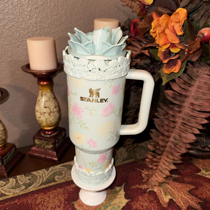 Light Sage Mint Spring Blossoms Tumbler Accessories, Lid Topper, Boot, halo, staw topper, For 20 30 or 40 oz Stanley Tumblers, Mothers Day
