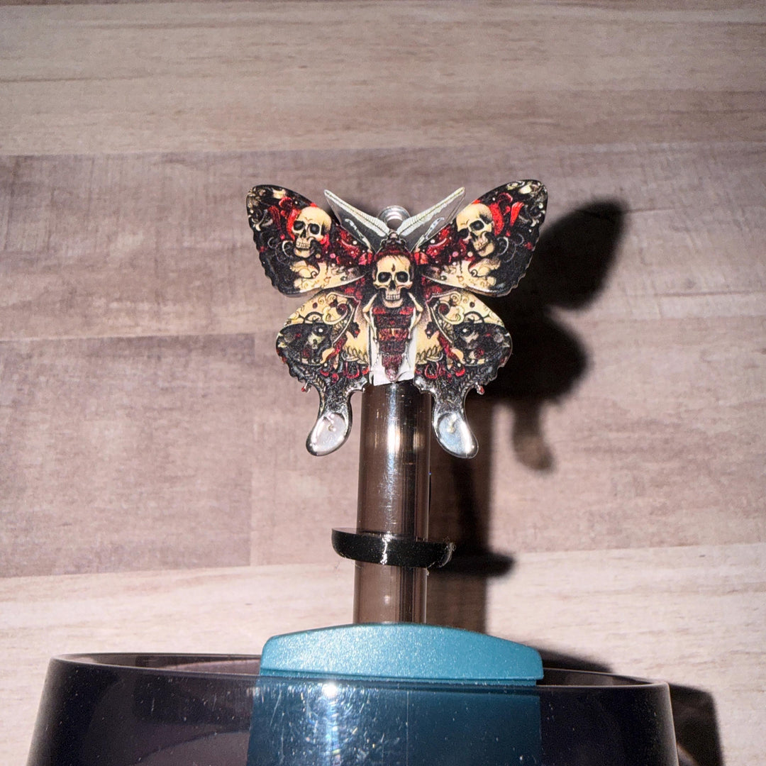 Black maroon gold moth staw topper, Tumbler Accessories, Fits your 8 or 10 mm straws