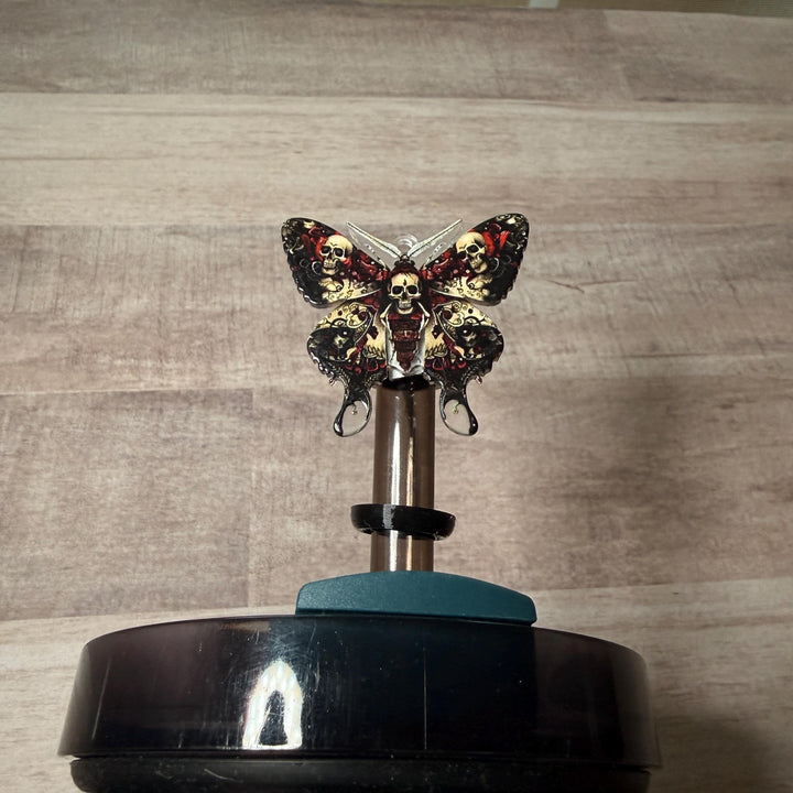 Black maroon gold moth staw topper, Tumbler Accessories, Fits your 8 or 10 mm straws