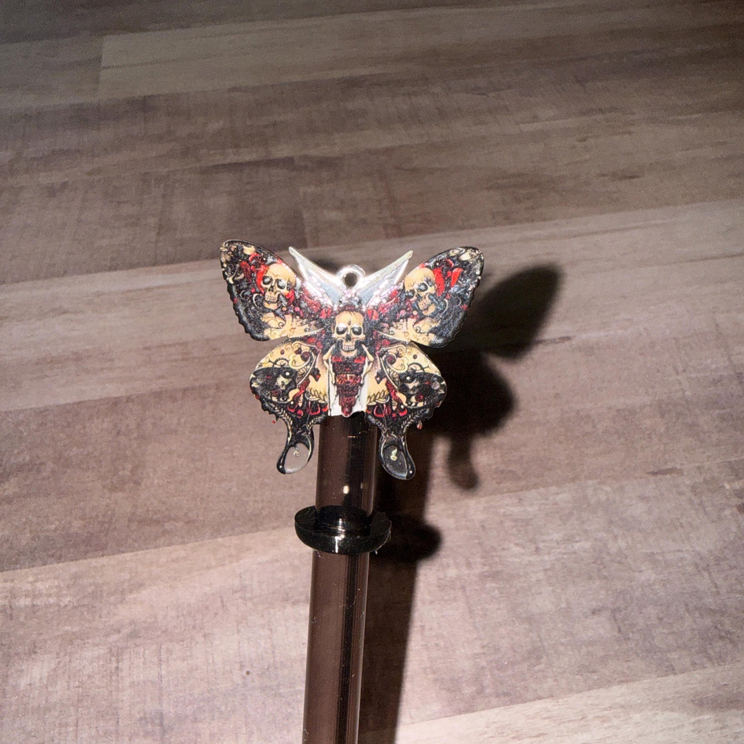 Black maroon gold moth staw topper, Tumbler Accessories, Fits your 8 or 10 mm straws