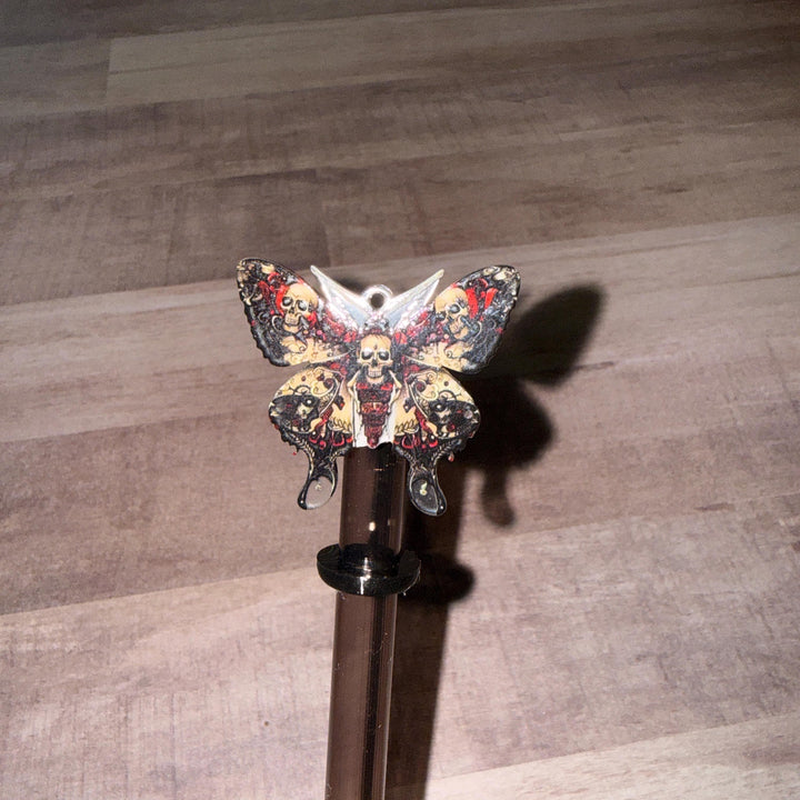 Black maroon gold moth staw topper, Tumbler Accessories, Fits your 8 or 10 mm straws