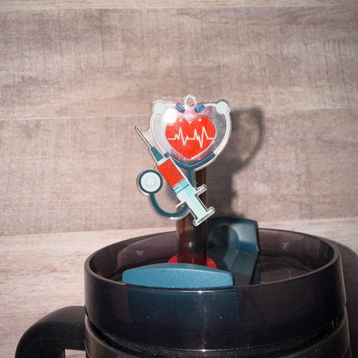 Nurse heart beat, stethoscope, shot, staw topper, Appreciation Gift, Tumbler Accessories, Fits your 8 or 10 mm straws
