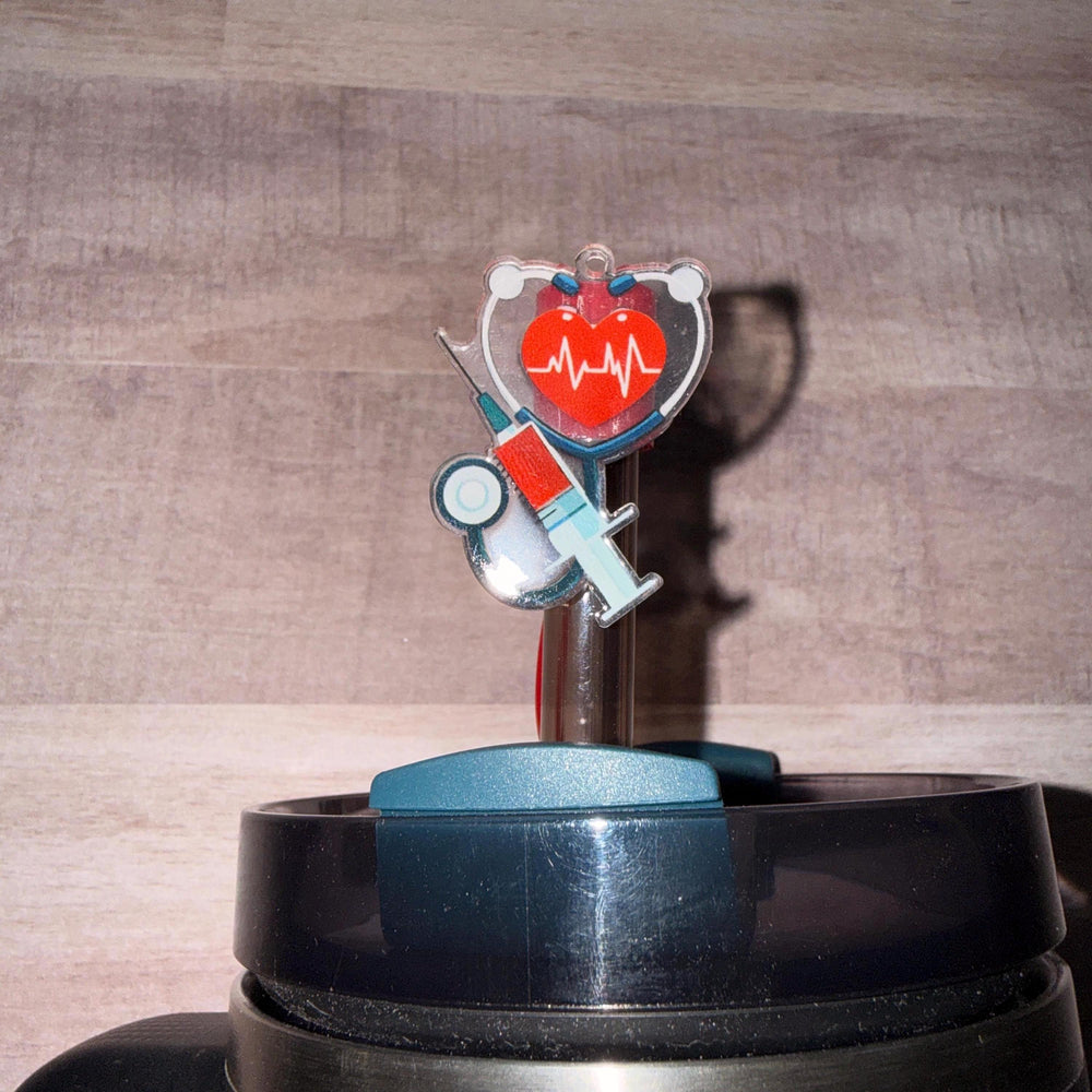 Nurse heart beat, stethoscope, shot, staw topper, Appreciation Gift, Tumbler Accessories, Fits your 8 or 10 mm straws