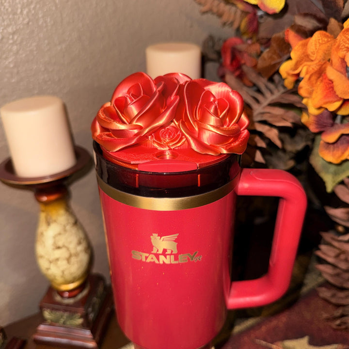 Red Gold Colorshift Rose Tumbler Topper that fit the 20 30 oz and 40 oz Stanley tumbler lids