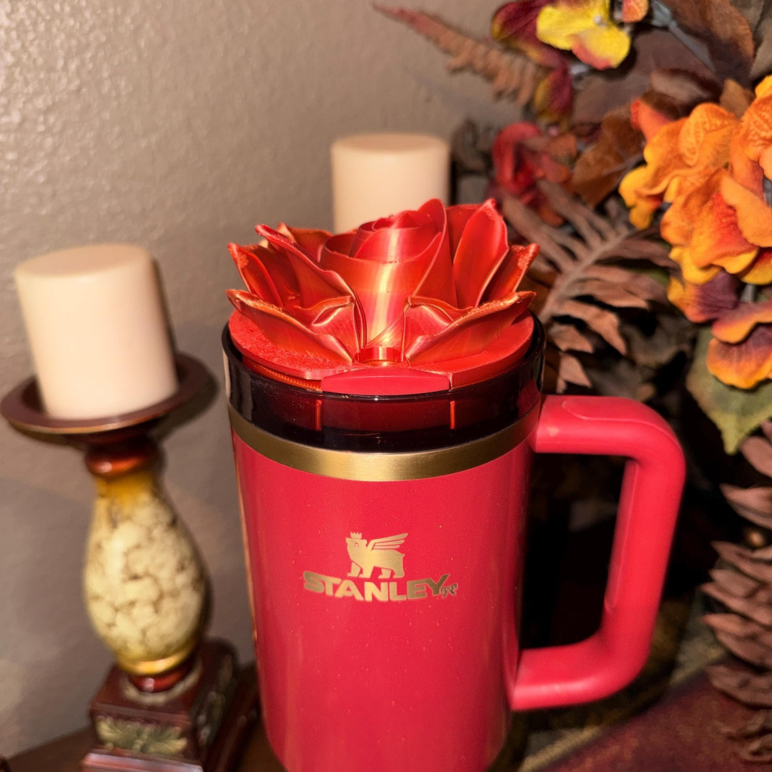 Red Gold Colorshift Rose Tumbler Topper that fit the 20 30 oz and 40 oz Stanley tumbler lids