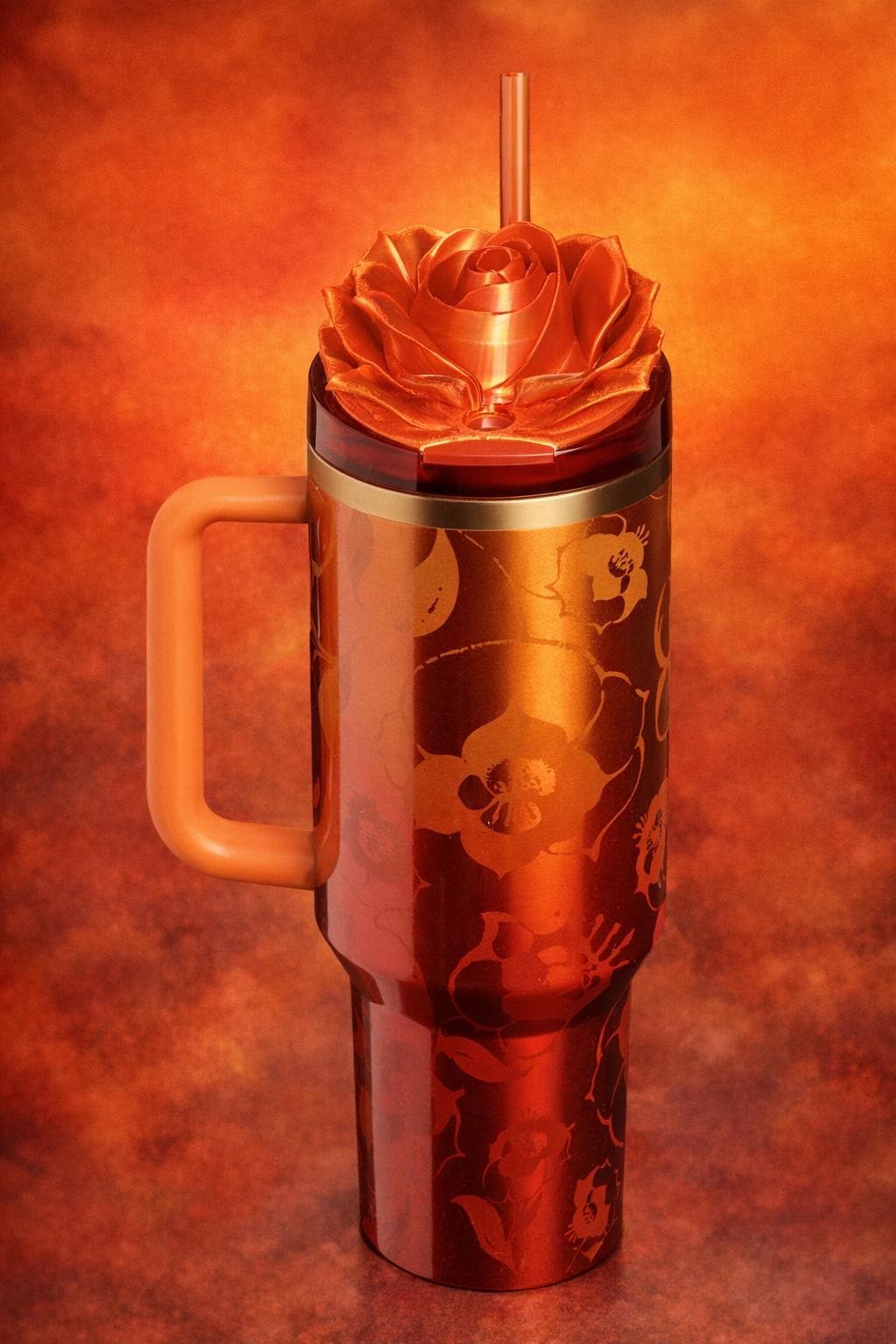 Red Gold Colorshift Rose Tumbler Topper that fit the 20 30 oz and 40 oz Stanley tumbler lids