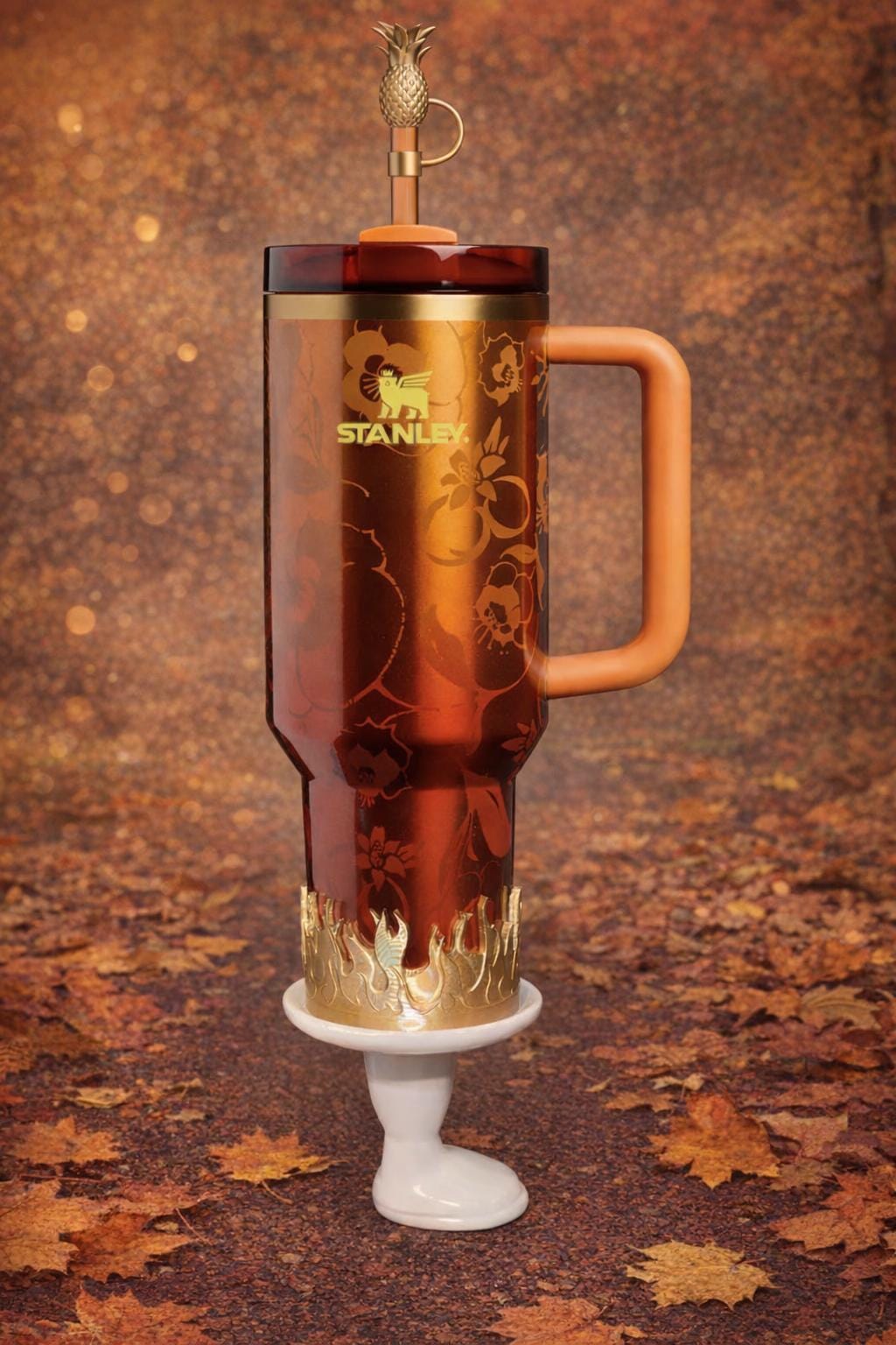 Gold Fire Flames Tumbler Boot or Halo, Cup Sleeve Design, Accessories for your 20/30 or 40 oz Stanley tumblers, Unique Gift