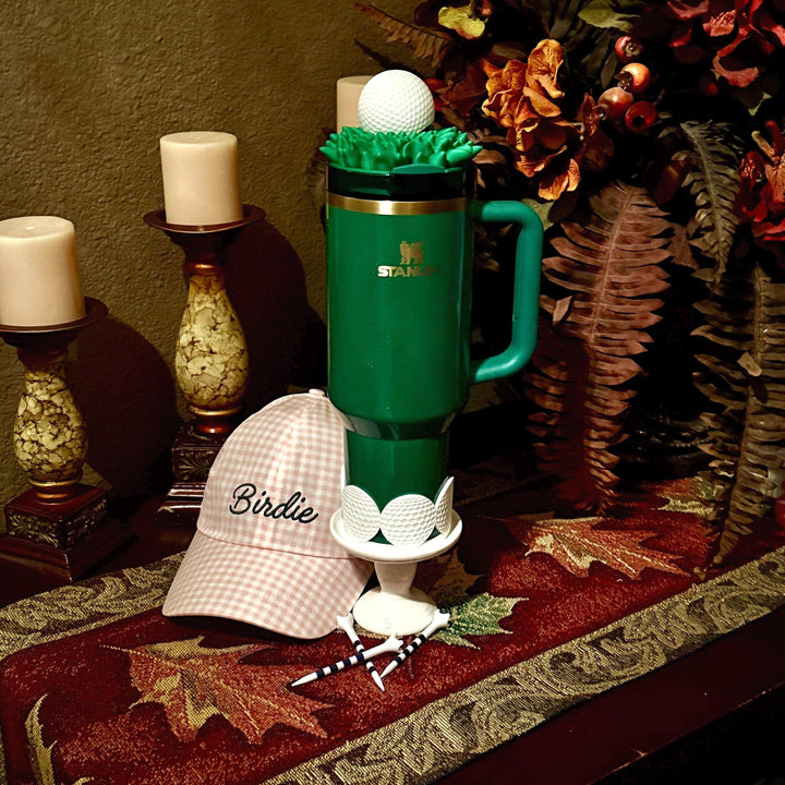 Golf Themed Tumbler Accessoties Collection with a tumbler topper, boot and Straw Topper for 20 30 or 40 oz Stanley Cups
