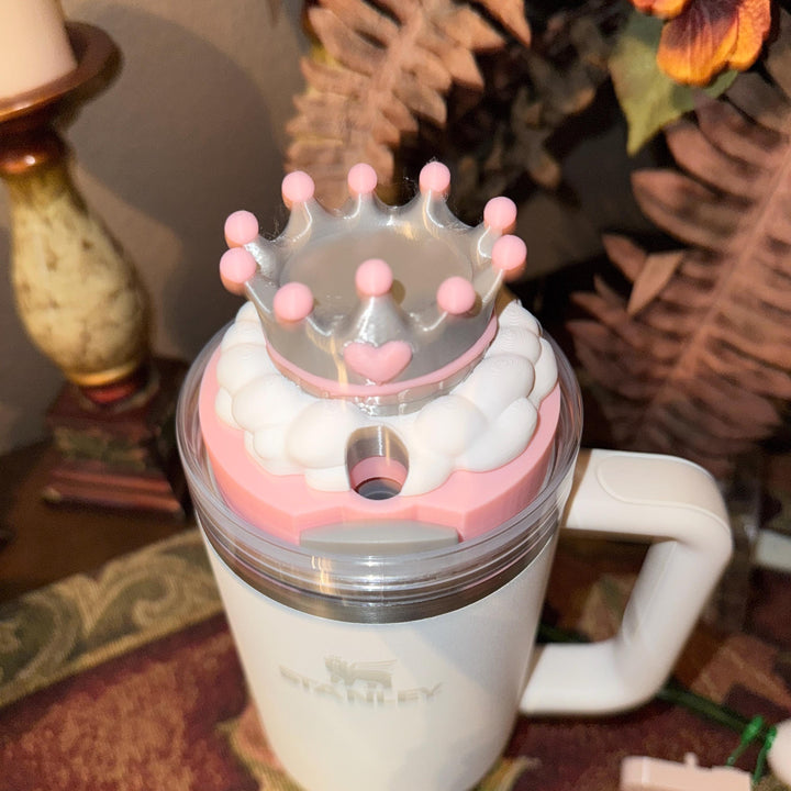 Pink and Silver Crown Topper, Diva Topper, Queen Princess Topper Tumbler Lid 3D decorative attachment unique gift
