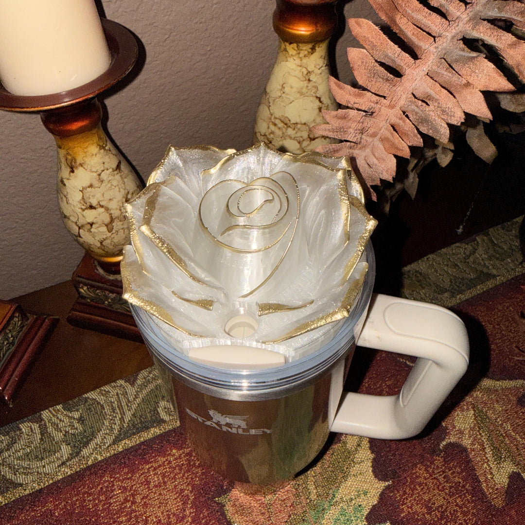 Stunning Translucent Rose with Gold Tips Tumbler Topper or matching boot, fit Stanley tumbler lids