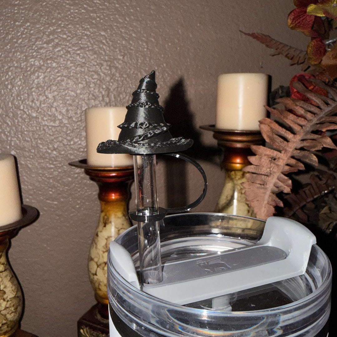 Wickedly Elphaba Witch Black Hat Tumbler Topper or Straw Topper, Unique Accessories that fit Stanley 20/30 ad 40 oz Tumblers