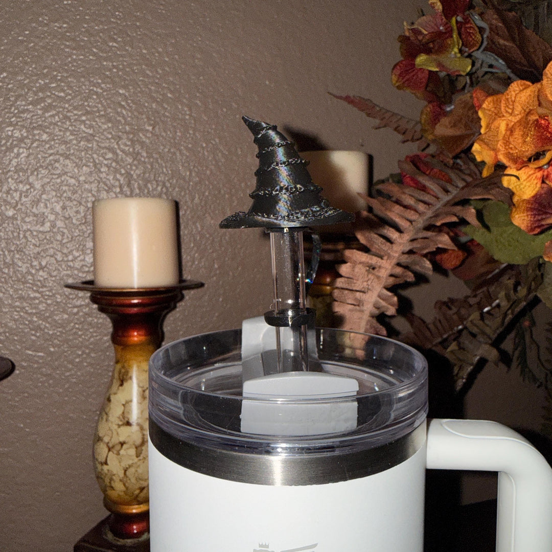 Wickedly Elphaba Witch Black Hat Tumbler Topper or Straw Topper, Unique Accessories that fit Stanley 20/30 ad 40 oz Tumblers